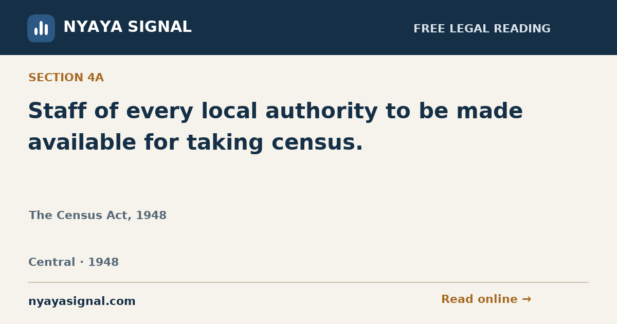 Section 4A — Staff of every local authority to be made available for taking census. | The Census Act, 1948 | NYAYA SIGNAL