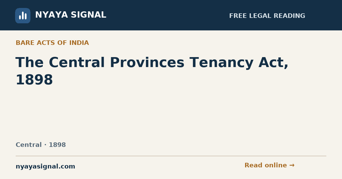 The Central Provinces Tenancy Act, 1898 | NYAYA SIGNAL