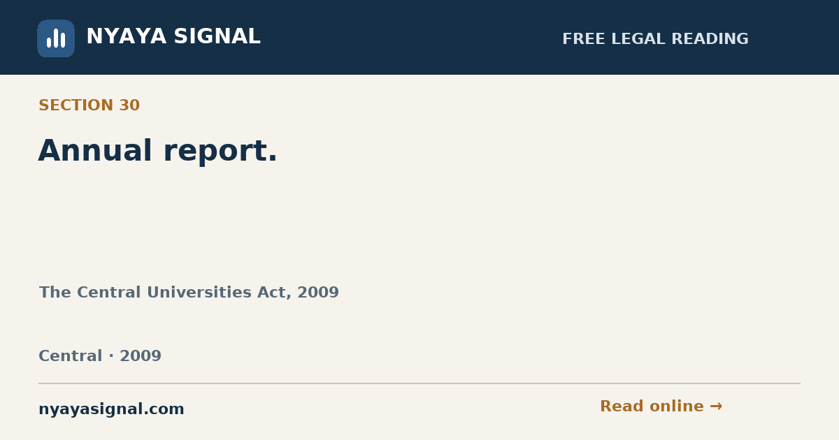 Section 30 — Annual report. | The Central Universities Act, 2009 | NYAYA SIGNAL