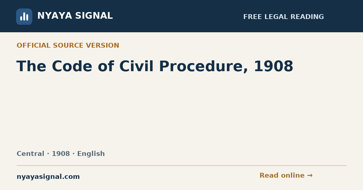 The Code of Civil Procedure, 1908 — English | NYAYA SIGNAL