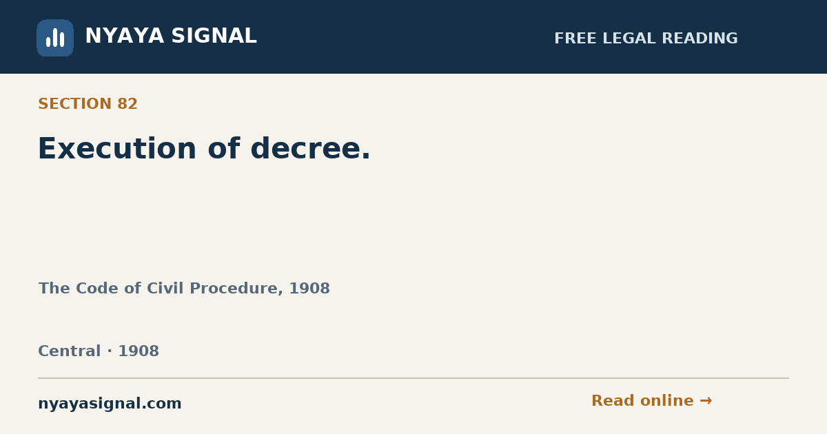 Section 82 — Execution of decree. | The Code of Civil Procedure, 1908 | NYAYA SIGNAL