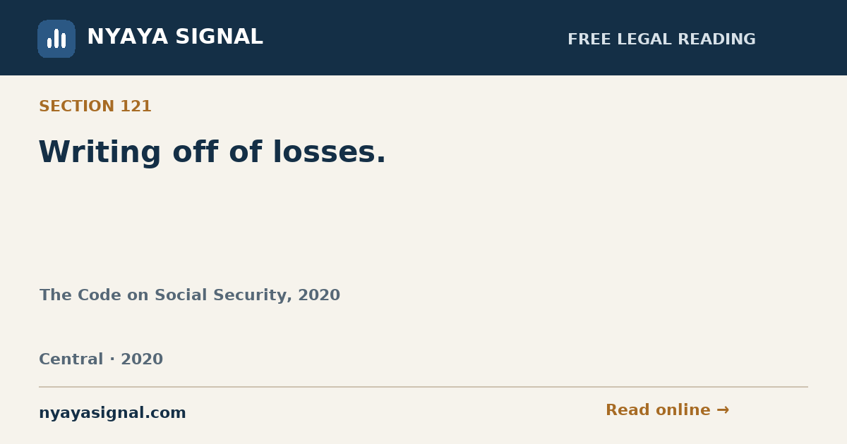 Section 121 — Writing off of losses. | The Code on Social Security, 2020 | NYAYA SIGNAL