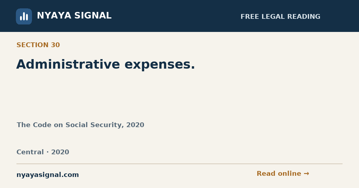 Section 30 — Administrative expenses. | The Code on Social Security, 2020 | NYAYA SIGNAL