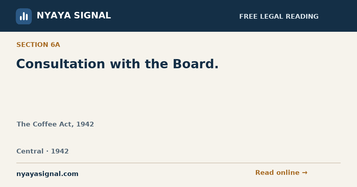 Section 6A — Consultation with the Board. | The Coffee Act, 1942 | NYAYA SIGNAL