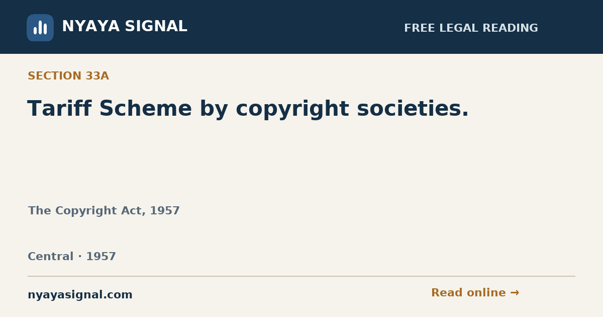 Section 33A — Tariff Scheme by copyright societies. | The Copyright Act, 1957 | NYAYA SIGNAL