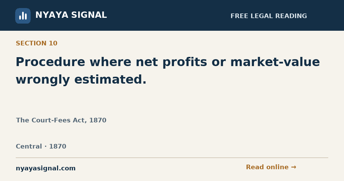 Section 10 — Procedure where net profits or market-value wrongly estimated. | The Court-Fees Act, 1870 | NYAYA SIGNAL