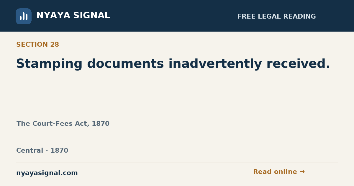 Section 28 — Stamping documents inadvertently received. | The Court-Fees Act, 1870 | NYAYA SIGNAL