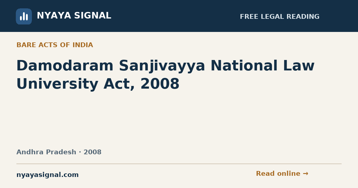 Damodaram Sanjivayya National Law University Act, 2008 | NYAYA SIGNAL
