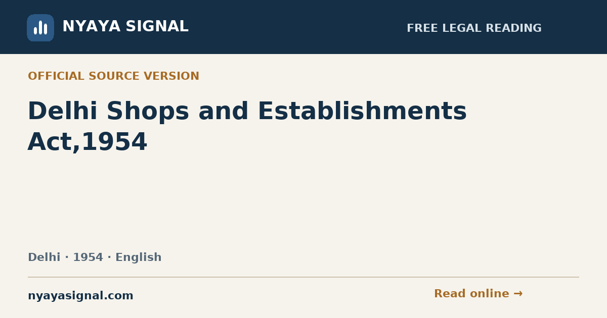 Delhi Shops and Establishments Act,1954 — English | NYAYA SIGNAL