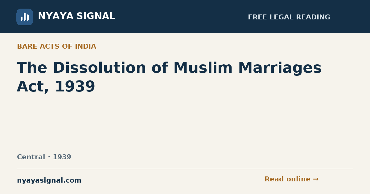The Dissolution of Muslim Marriages Act, 1939 | NYAYA SIGNAL