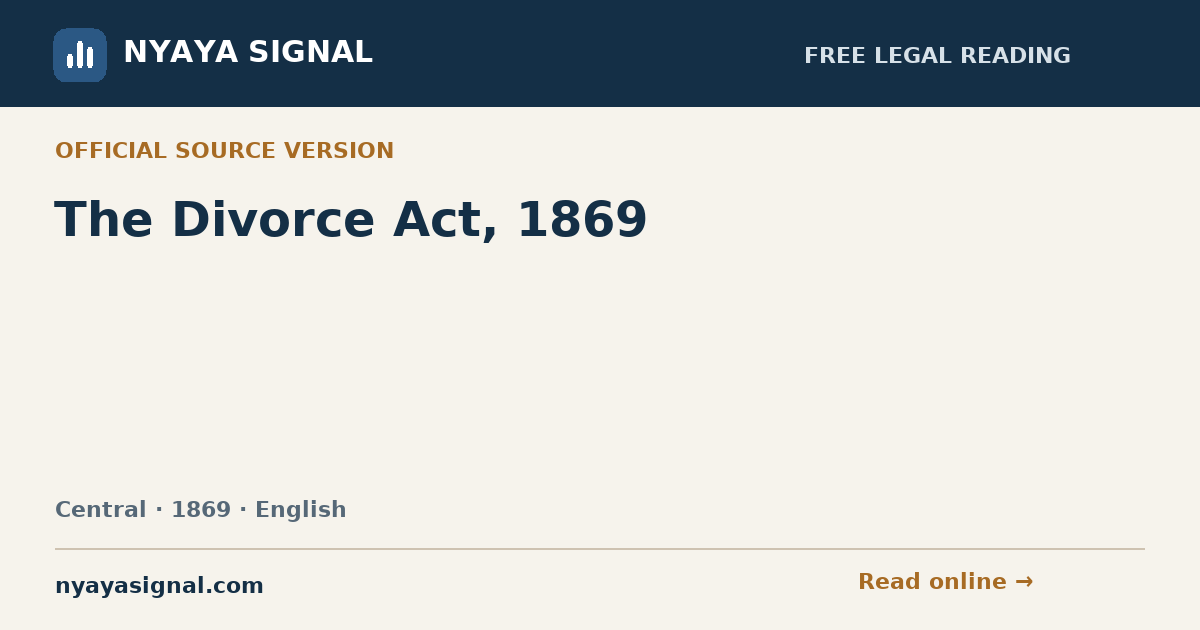 The Divorce Act, 1869 — English | NYAYA SIGNAL
