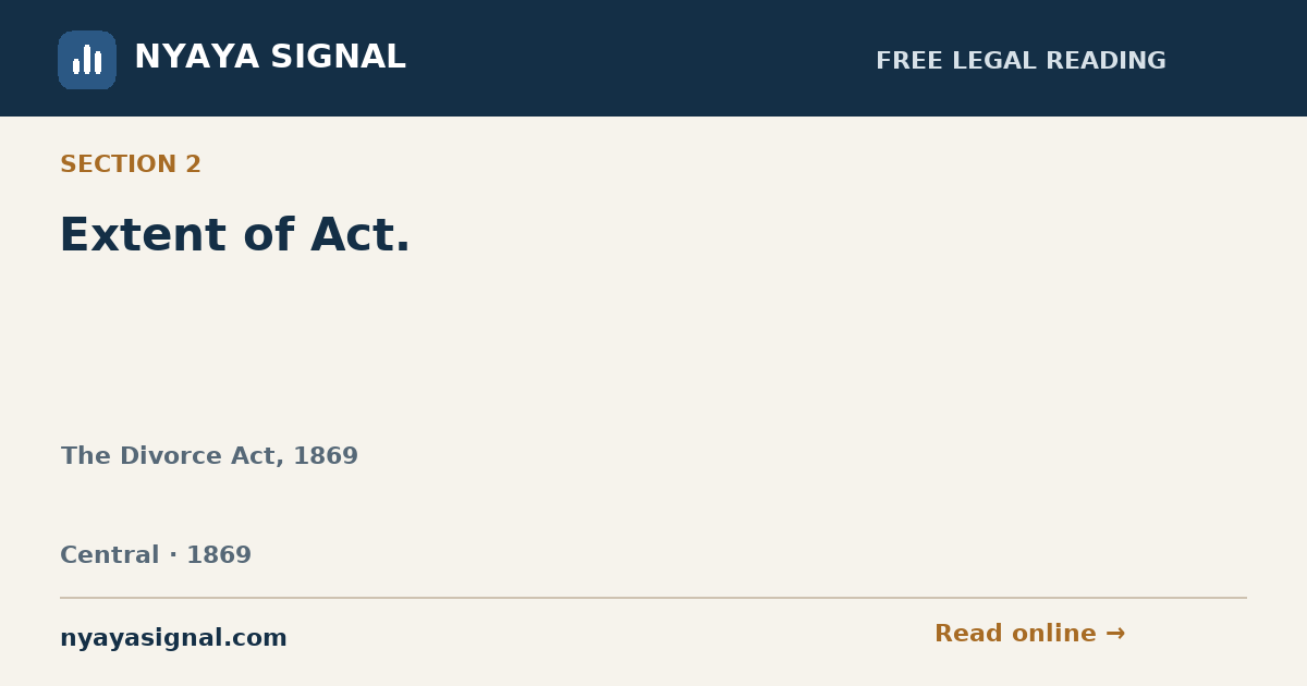 Section 2 — Extent of Act. | The Divorce Act, 1869 | NYAYA SIGNAL