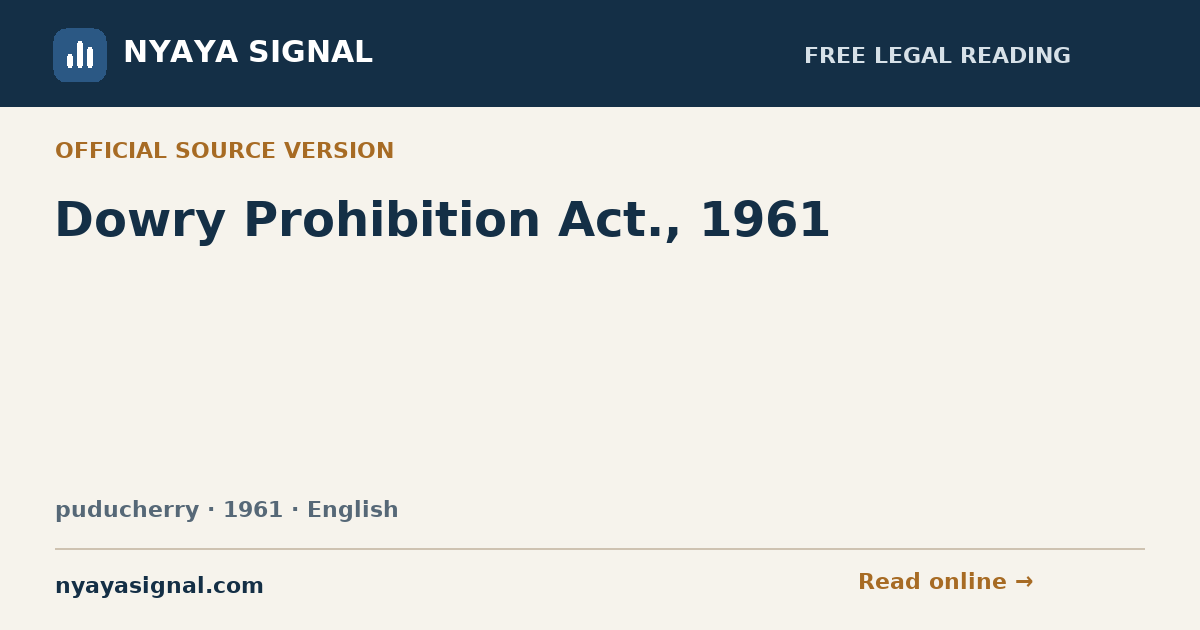 Dowry Prohibition Act., 1961 — English | NYAYA SIGNAL
