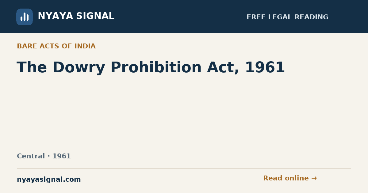 The Dowry Prohibition Act, 1961 | NYAYA SIGNAL