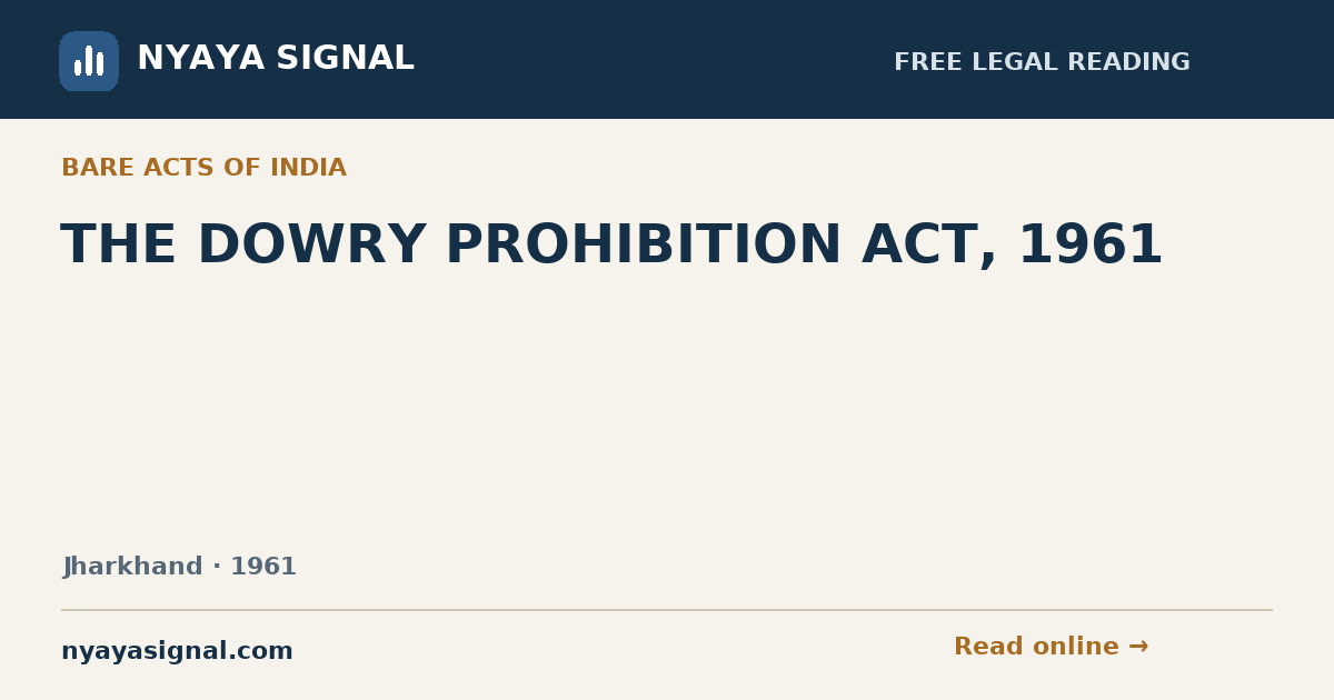 THE DOWRY PROHIBITION ACT, 1961 — English | NYAYA SIGNAL