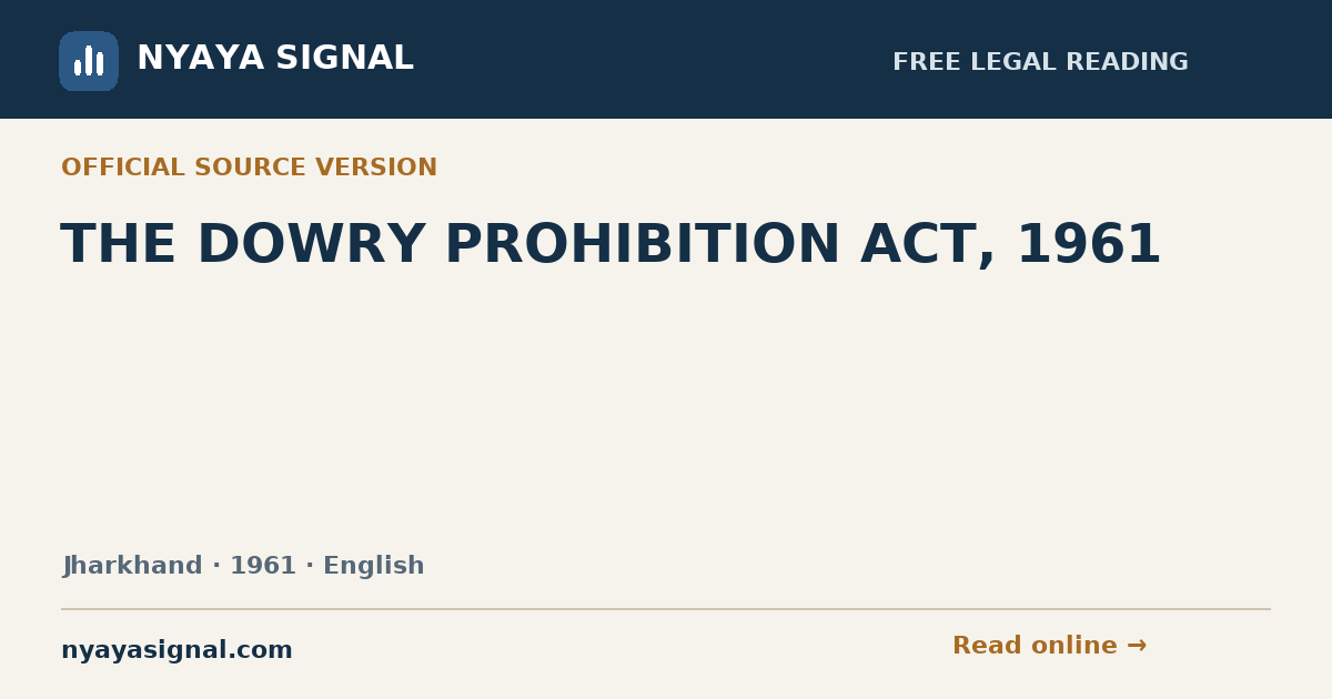 THE DOWRY PROHIBITION ACT, 1961 — English | NYAYA SIGNAL