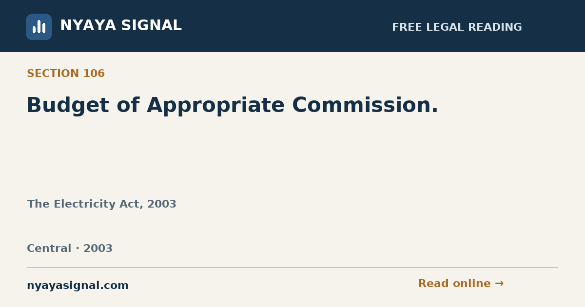 Section 106 — Budget of Appropriate Commission. | The Electricity Act, 2003 | NYAYA SIGNAL