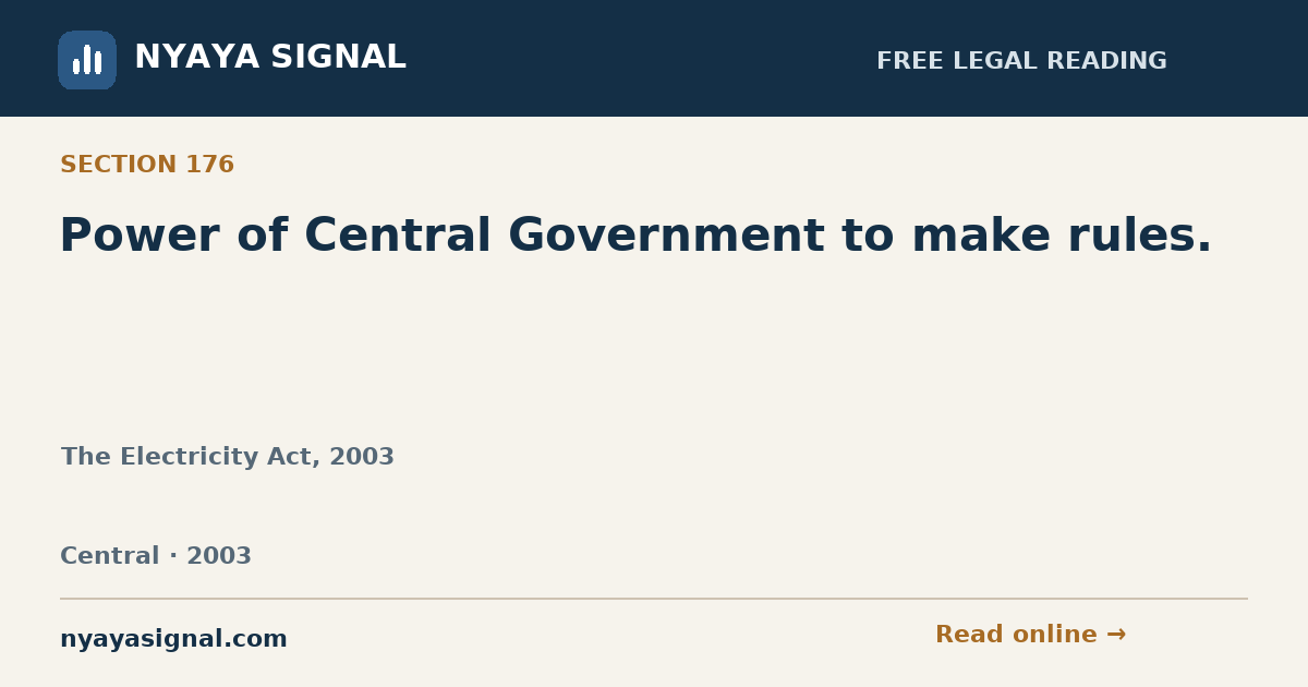 Section 176 — Power of Central Government to make rules. | The Electricity Act, 2003 | NYAYA SIGNAL