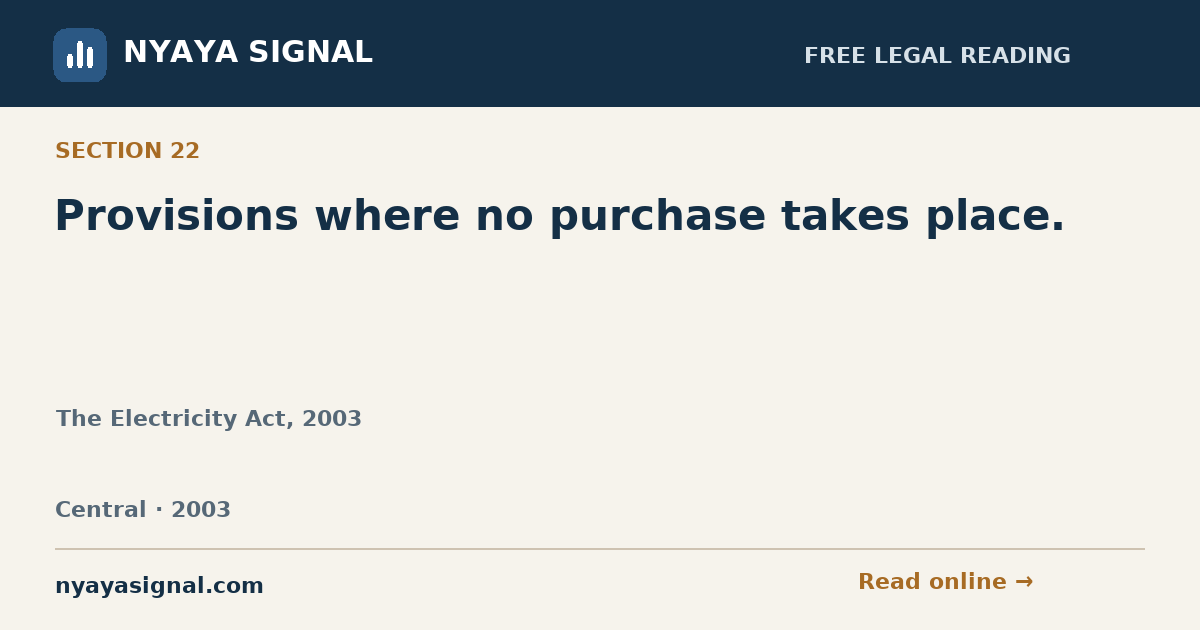 Section 22 — Provisions where no purchase takes place. | The Electricity Act, 2003 | NYAYA SIGNAL