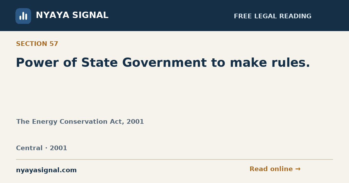 Section 57 — Power of State Government to make rules. | The Energy Conservation Act, 2001 | NYAYA SIGNAL