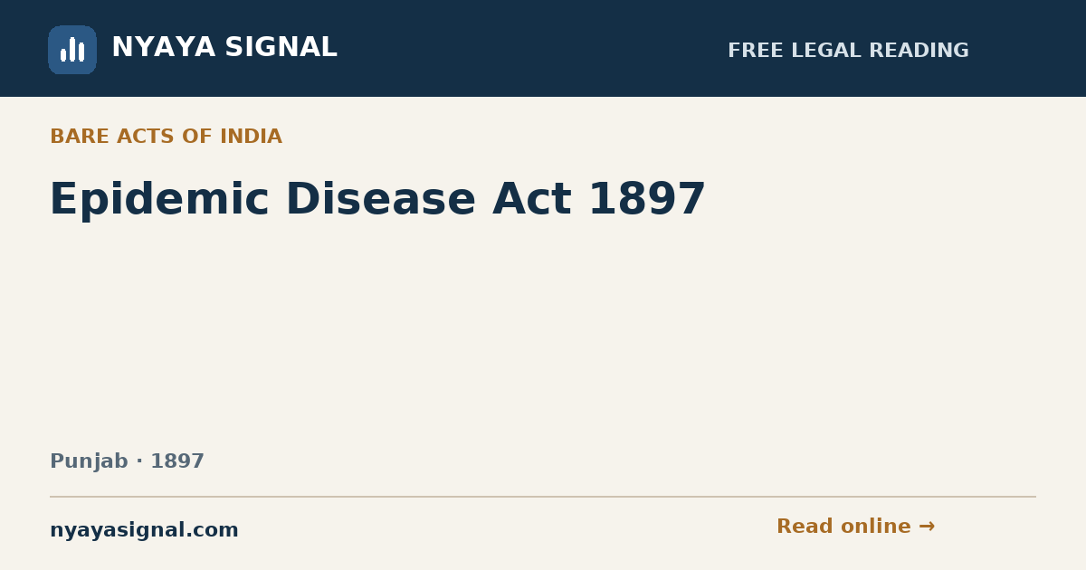 Epidemic Disease Act 1897 | NYAYA SIGNAL