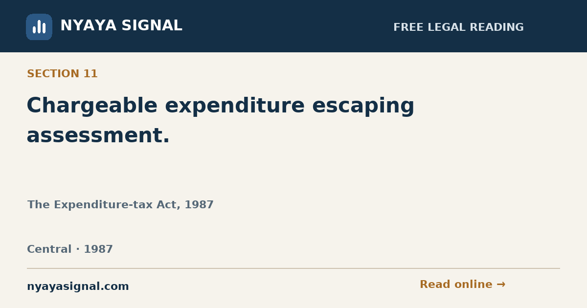 Section 11 — Chargeable expenditure escaping assessment. | The Expenditure-tax Act, 1987 | NYAYA SIGNAL