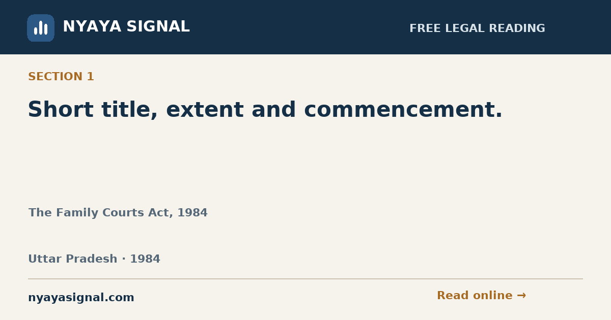 Section 1 — Short title, extent and commencement. | The Family Courts Act, 1984 | NYAYA SIGNAL