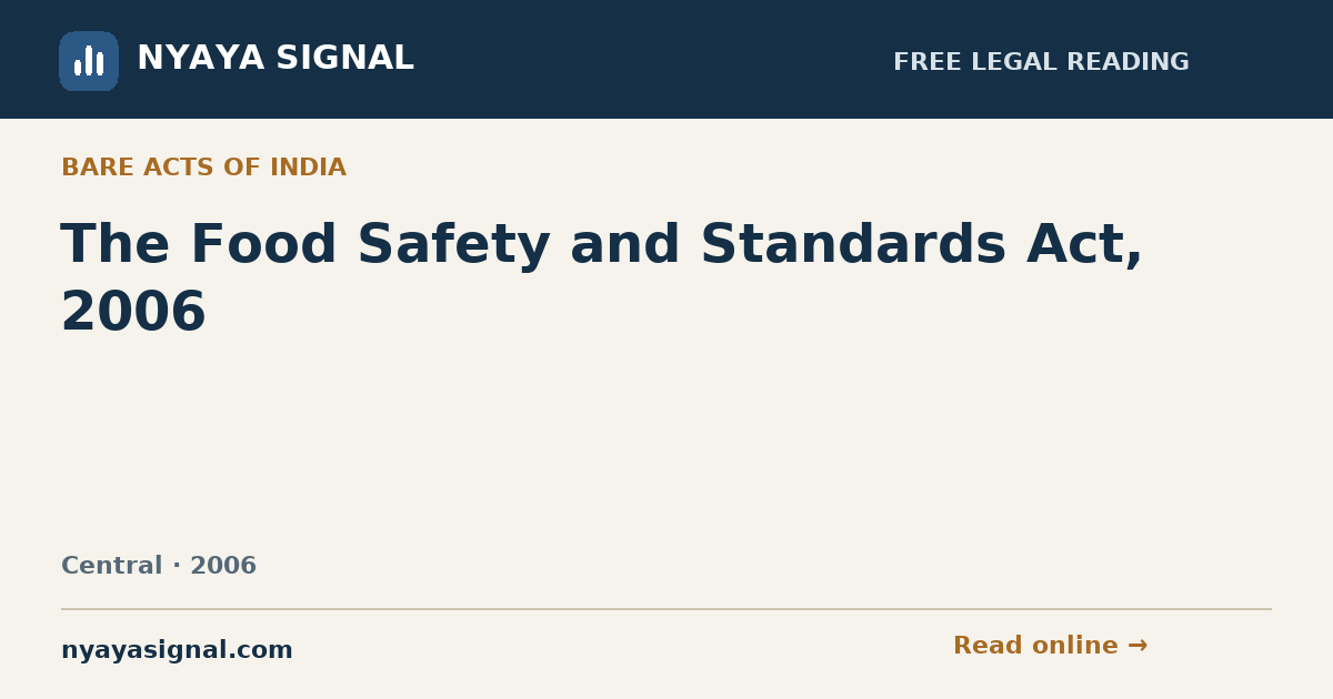 The Food Safety and Standards Act, 2006 | NYAYA SIGNAL