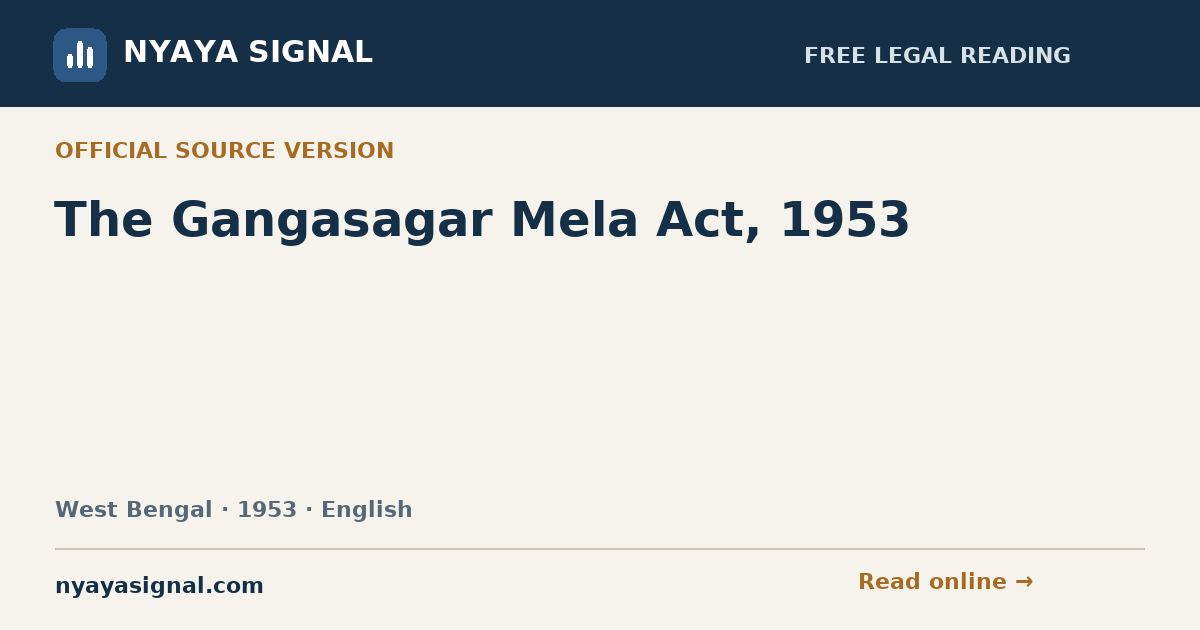 The Gangasagar Mela Act, 1953 — English | NYAYA SIGNAL