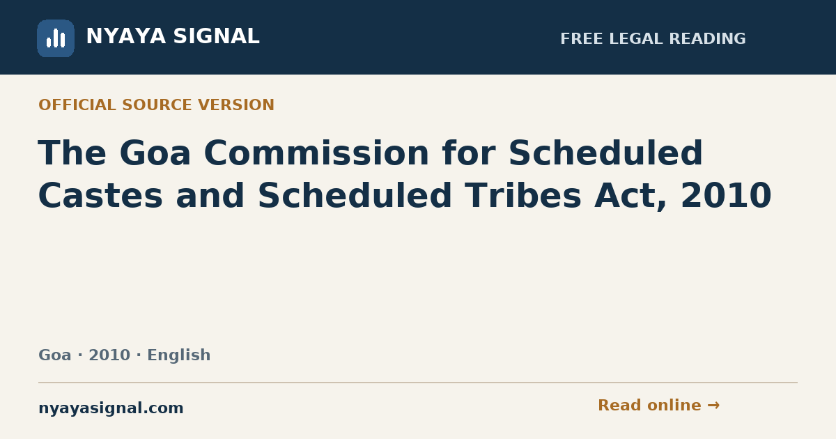 The Goa Commission for Scheduled Castes and Scheduled Tribes Act, 2010 — English | NYAYA SIGNAL