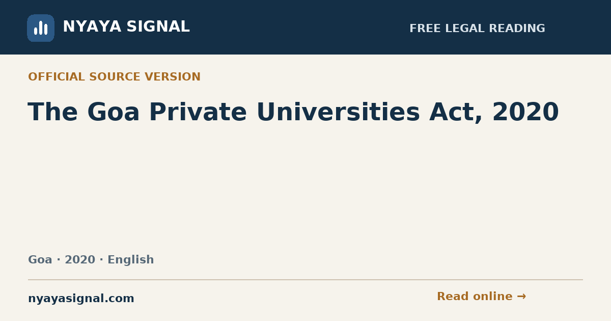 The Goa Private Universities Act, 2020 — English | NYAYA SIGNAL