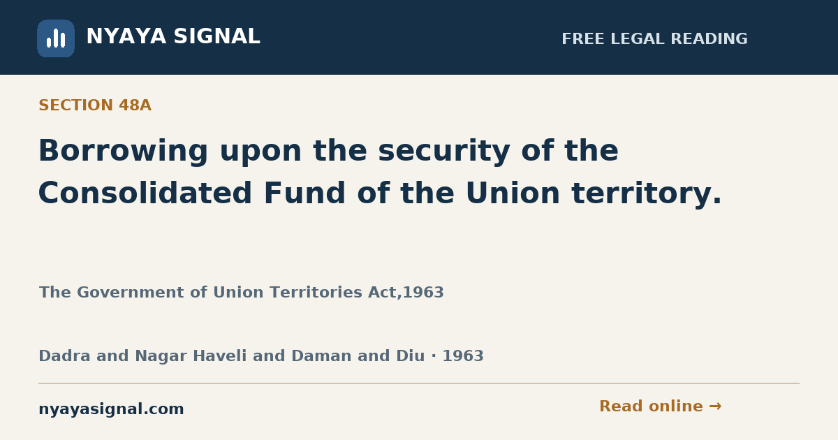 Section 48A — Borrowing upon the security of the Consolidated Fund of the Union territory. | The Government of Union Territories Act,1963 | NYAYA SIGNAL