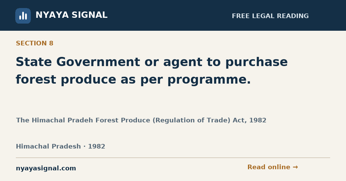 Section 8 — State Government or agent to purchase forest produce as per programme. | The Himachal Pradeh Forest Produce (Regulation of Trade) Act, 1982 | NYAYA SIGNAL