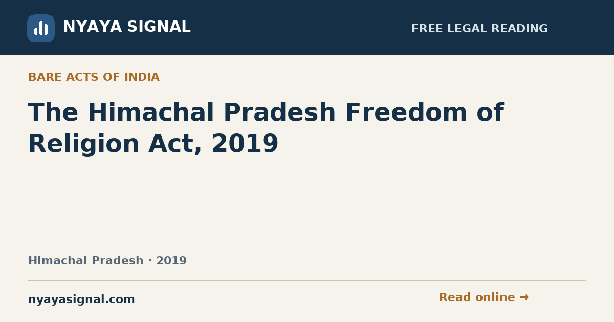 The Himachal Pradesh Freedom of Religion Act, 2019 | NYAYA SIGNAL