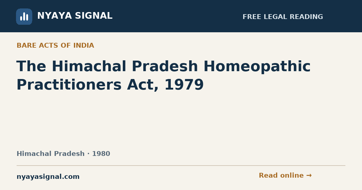 The Himachal Pradesh Homeopathic Practitioners Act, 1979 | NYAYA SIGNAL