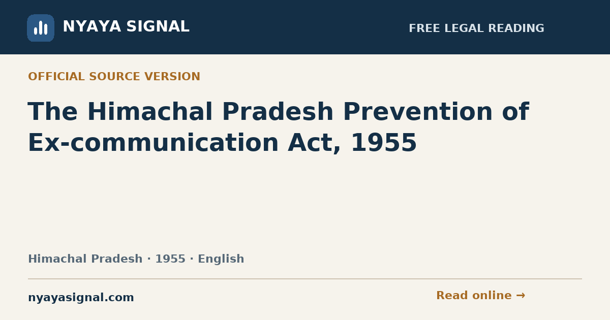 The Himachal Pradesh Prevention of Ex-communication Act, 1955 — English | NYAYA SIGNAL