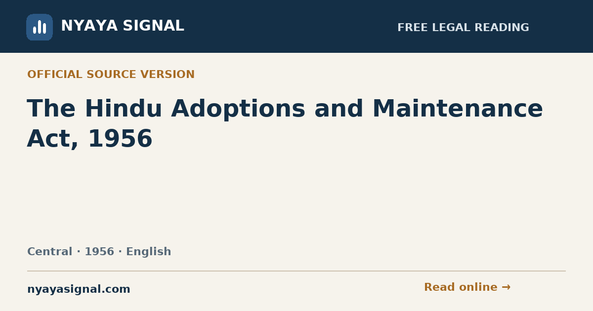 The Hindu Adoptions and Maintenance Act, 1956 — English | NYAYA SIGNAL