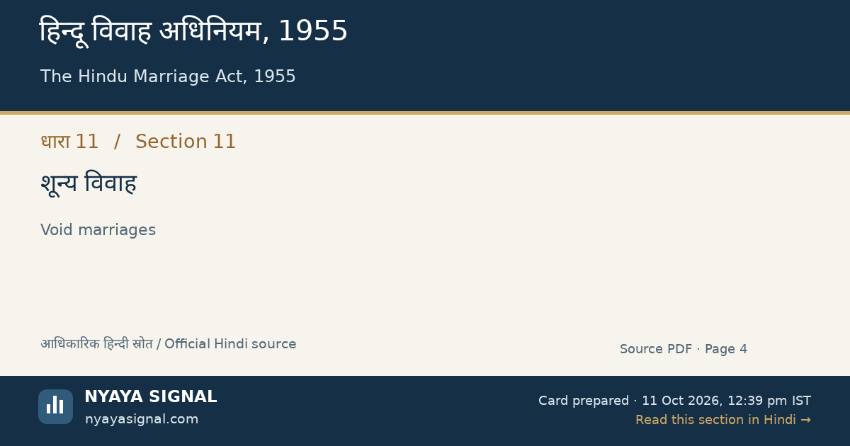 हिन्दू विवाह अधिनियम, 1955 — धारा 11 — शून्य विवाह | NYAYA SIGNAL