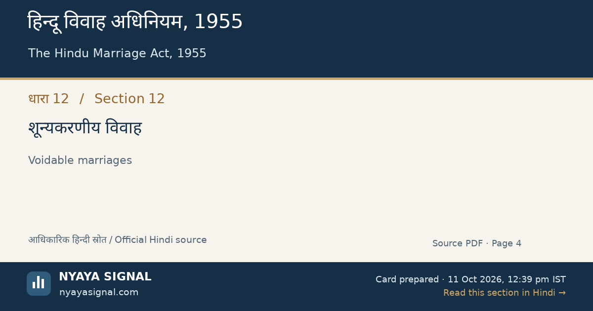 हिन्दू विवाह अधिनियम, 1955 — धारा 12 — शून्यकरणीय विवाह | NYAYA SIGNAL