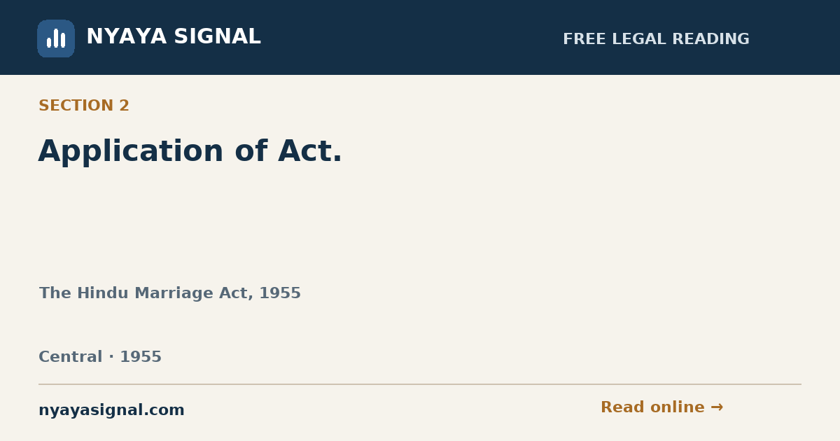 Section 2 — Application of Act. | The Hindu Marriage Act, 1955 | NYAYA SIGNAL