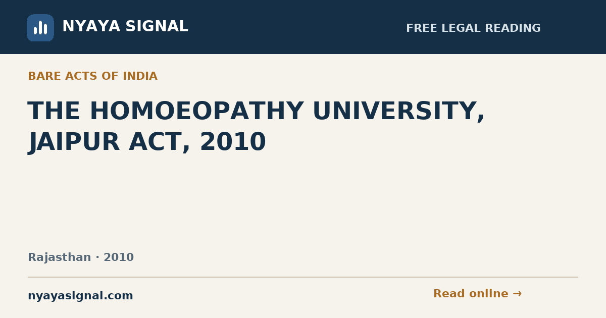 THE HOMOEOPATHY UNIVERSITY, JAIPUR ACT, 2010 | NYAYA SIGNAL