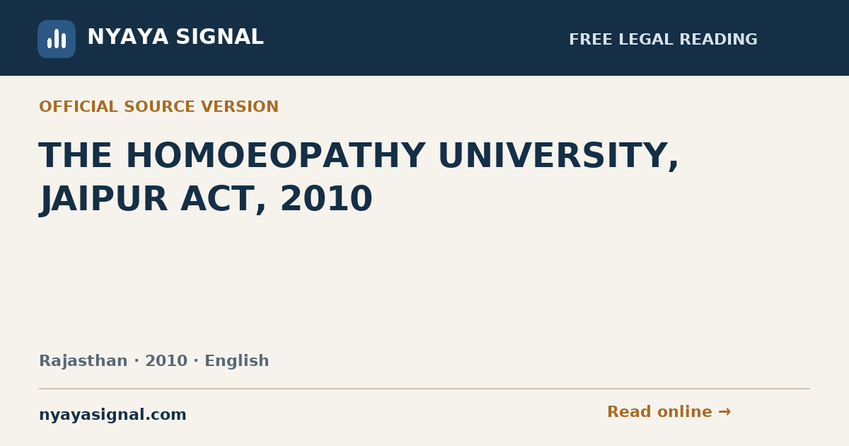 THE HOMOEOPATHY UNIVERSITY, JAIPUR ACT, 2010 — English | NYAYA SIGNAL