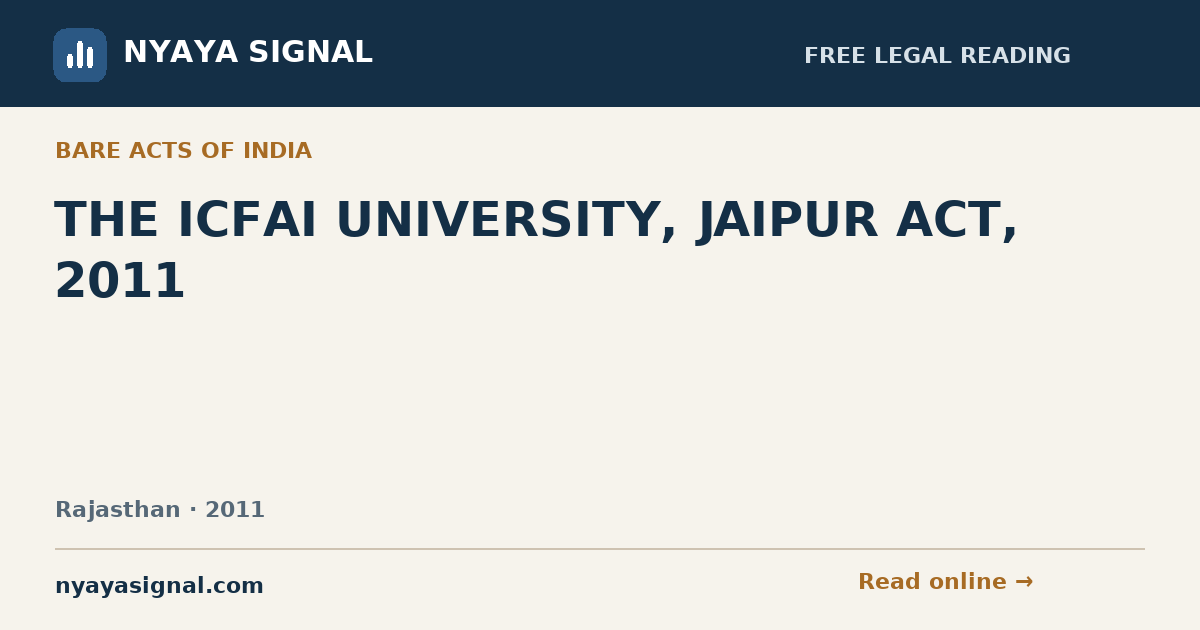 THE ICFAI UNIVERSITY, JAIPUR ACT, 2011 | NYAYA SIGNAL
