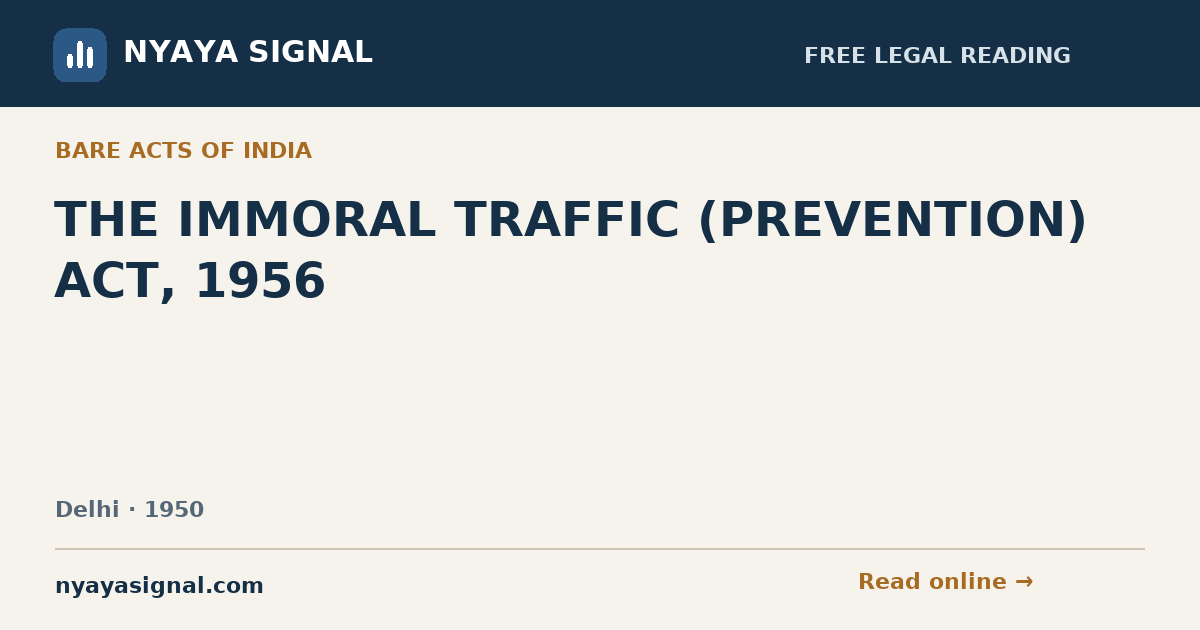THE IMMORAL TRAFFIC (PREVENTION) ACT, 1956 | NYAYA SIGNAL