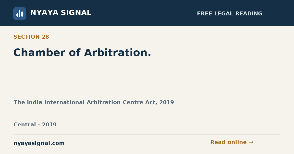 Section 28 — Chamber of Arbitration. | The India International Arbitration Centre Act, 2019 | NYAYA SIGNAL