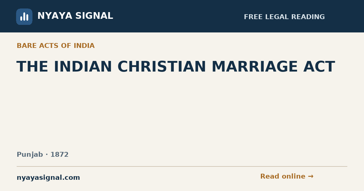 THE INDIAN CHRISTIAN MARRIAGE ACT | NYAYA SIGNAL