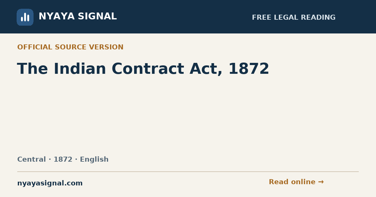 The Indian Contract Act, 1872 — English | NYAYA SIGNAL