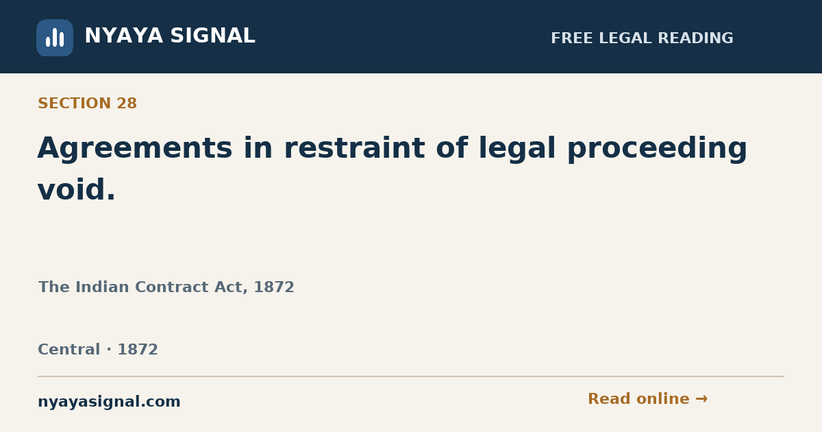 Section 28 — Agreements in restraint of legal proceeding void. | The Indian Contract Act, 1872 | NYAYA SIGNAL