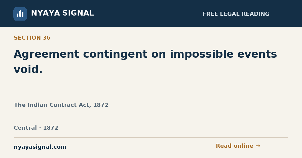 Section 36 — Agreement contingent on impossible events void. | The Indian Contract Act, 1872 | NYAYA SIGNAL