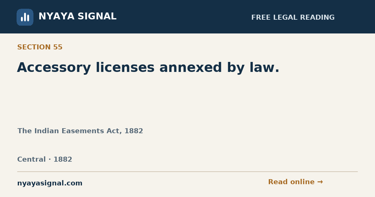 Section 55 — Accessory licenses annexed by law. | The Indian Easements Act, 1882 | NYAYA SIGNAL